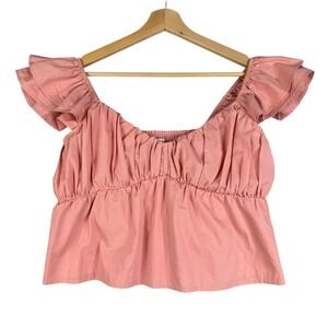 Abercrombie & Fitch Ruffle Sleeve Poplin Tank Size L Pink 100% Cotton Beachy Top